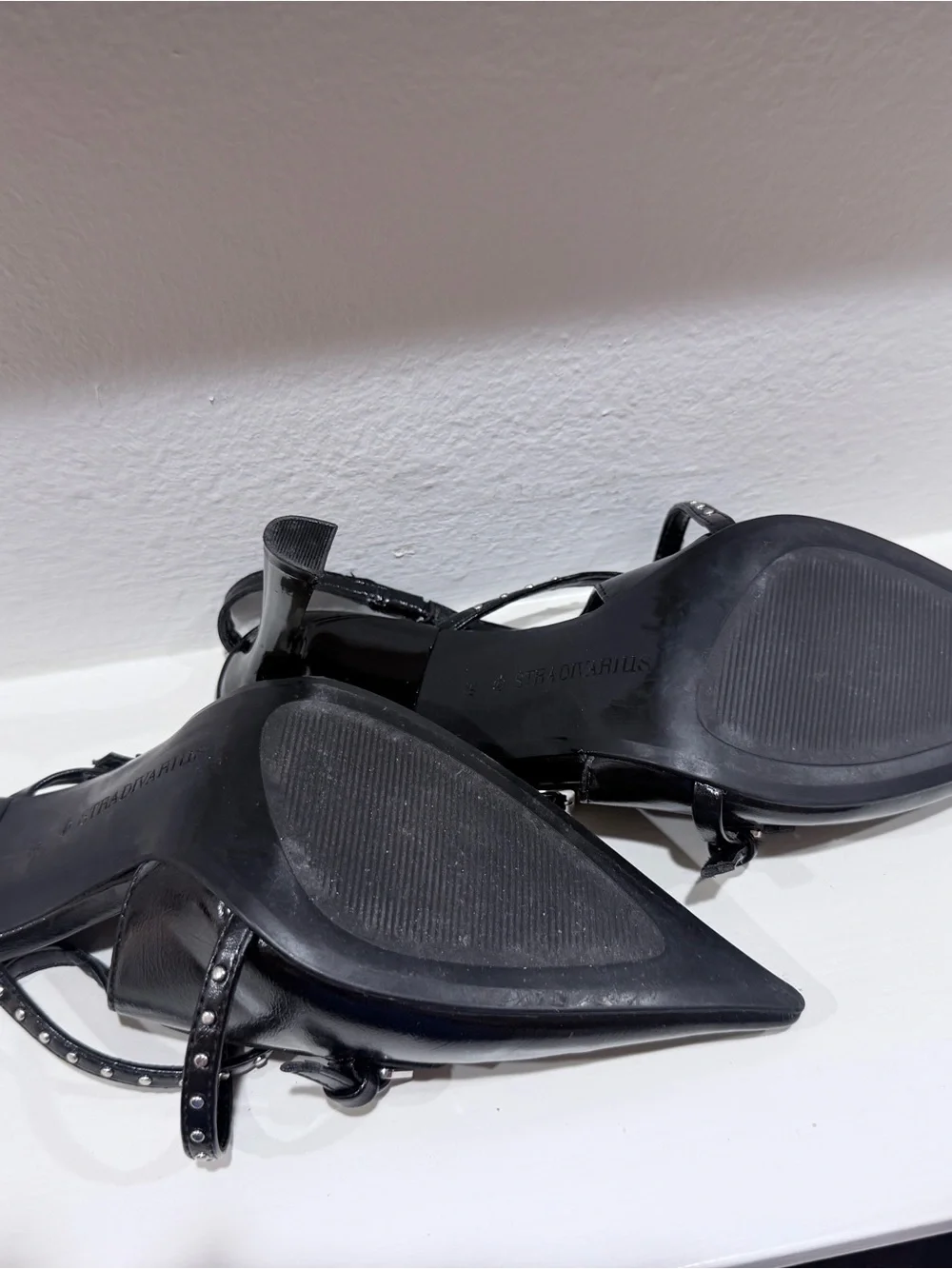 stradivarius Black Studded Pointed Slingback Heels with Buckle